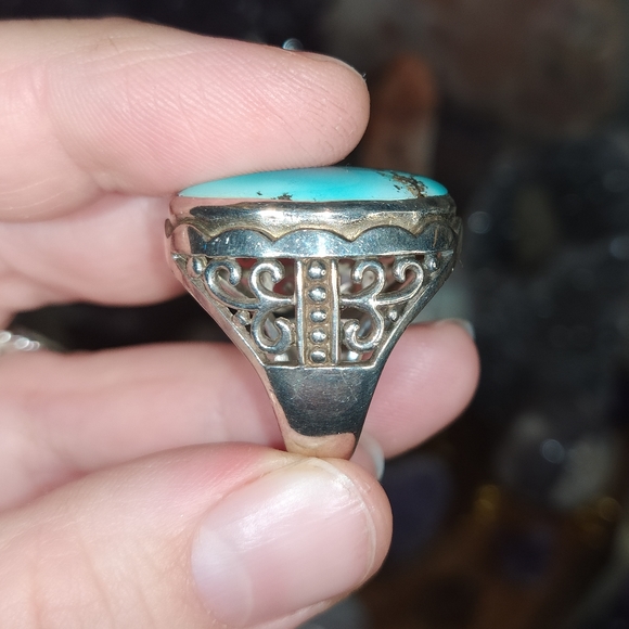 Vintage Native American Navajo Sterling Blue Royston Turquoise Ring Size 8.5 - Picture 9 of 9